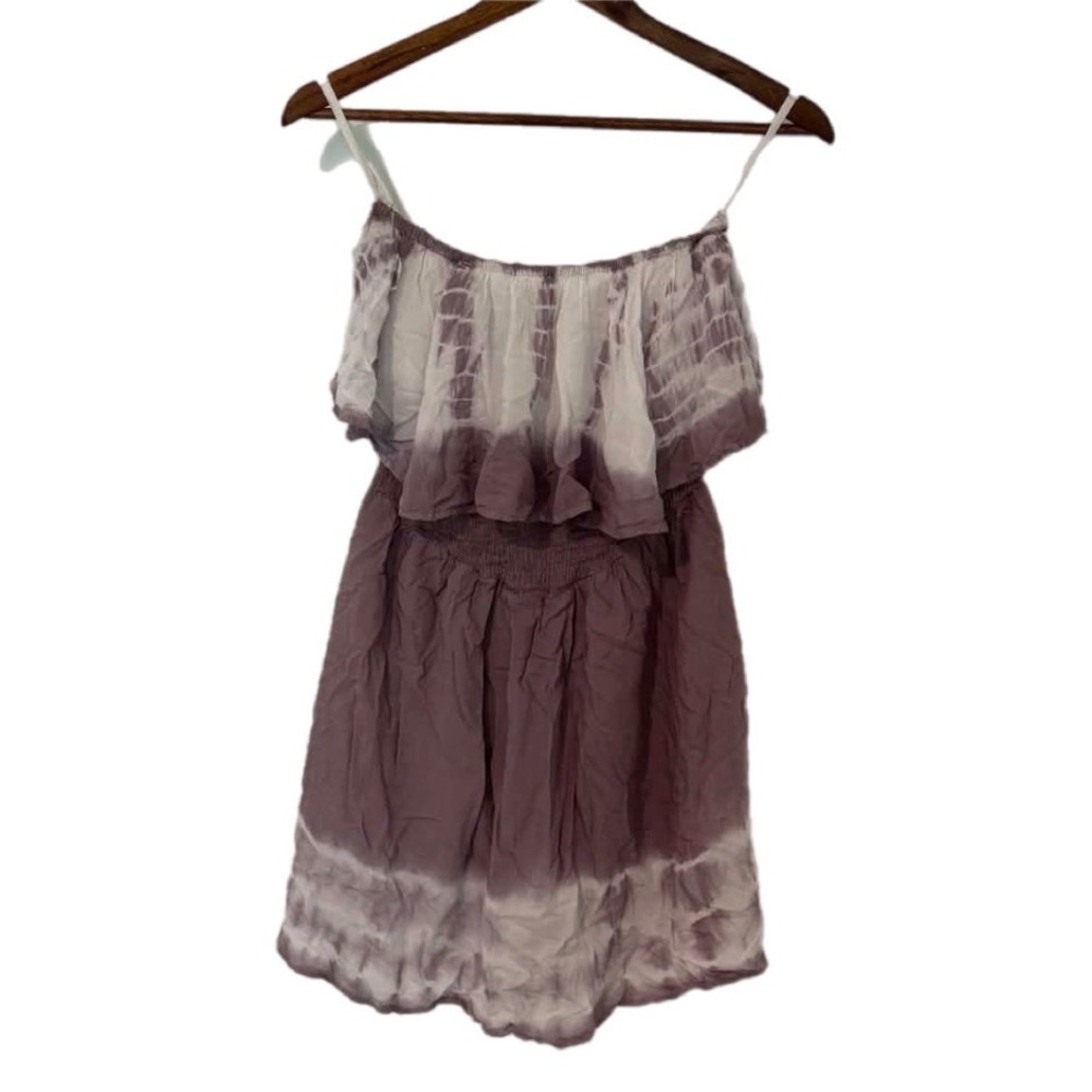 Raya Sun Tie Dye Mini Dress Womens Medium Purple Excellent Boho Ruffle‎ Smocked